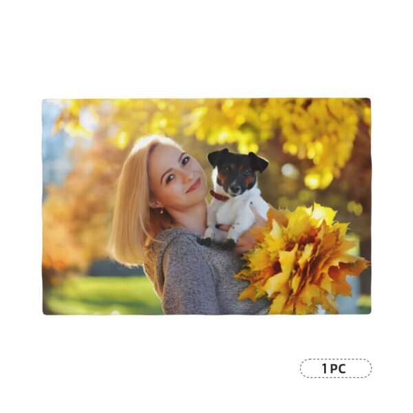 Custom linen placemats with personalized photo and text.