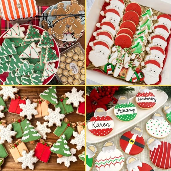 12-piece stainless steel Christmas cookie cutter set for festive baking.