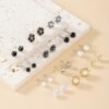 Set of 12 Pairs Floral Pearl and Rhinestone Stud Earrings - Elegant and Stylish for Women