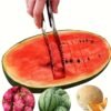 Stainless steel watermelon slicer with an easy-grip handle for cutting cubes and wedges.