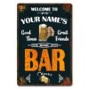Personalized metal bar sign, ideal for wall hanging in a home pub.