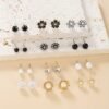 Set of 12 Pairs Floral Pearl and Rhinestone Stud Earrings - Elegant and Stylish for Women