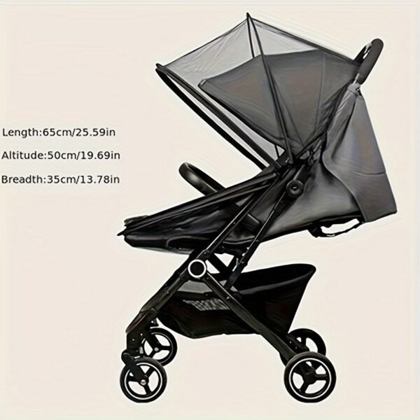 Ultra-breathable stroller mosquito net cover, black polyester, easy zipper closure for convenient protection against mosquitoes, perfect for outdoor use and gifting.