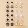 Set of 12 Pairs Floral Pearl and Rhinestone Stud Earrings - Elegant and Stylish for Women