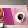 Custom photo and text placemats, personalized for Halloween or Christmas, made of washable polyester.
