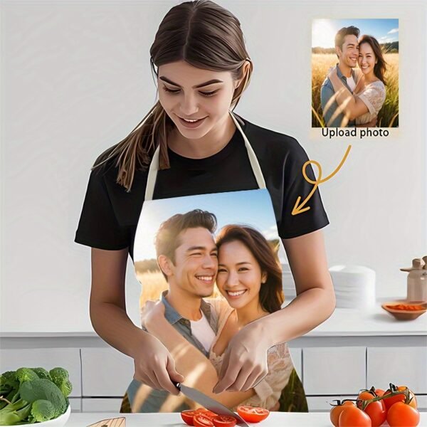 Custom linen kitchen apron with personalized design, oil-resistant.