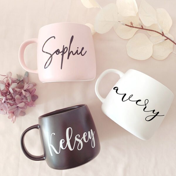 Custom ceramic coffee mug from CozyCup with personalized design.