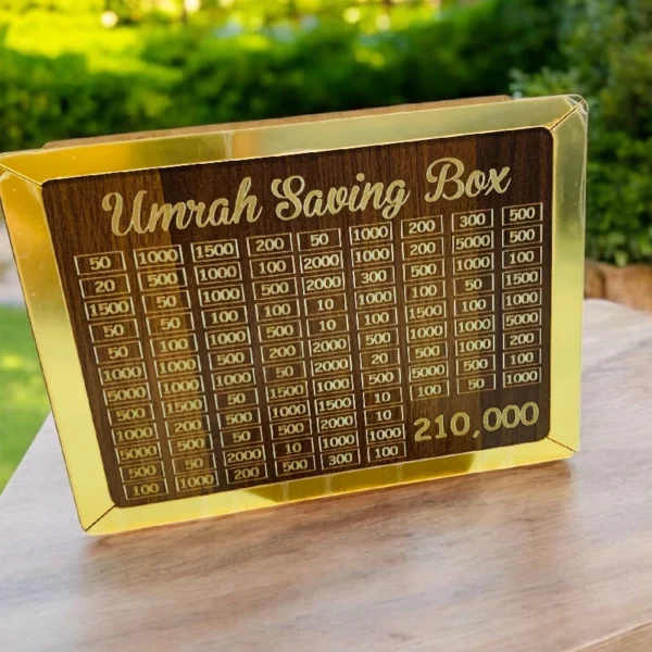 Mister Traders Acrylic Golden Umrah Saving Wooden Box
